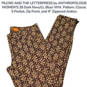 Pilcro Navy and White Patterned Cropped Pants